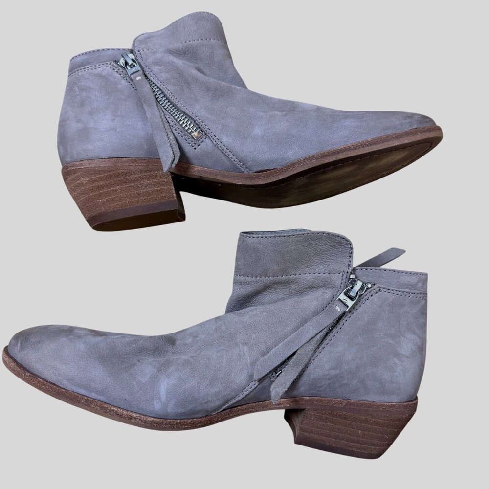 Sam Edelman Packer Suede Booties 7.5M Taupe Leather Ankle Boots Zipper